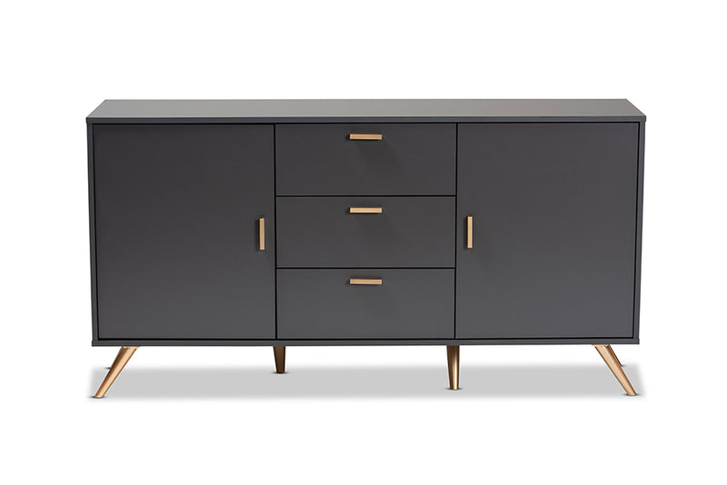 Yori Modern and Contemporary Dark Gray and Gold Finished Wood 2-Door Sideboard Buffet