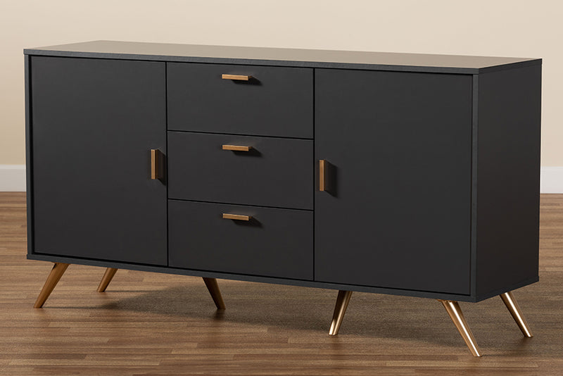 Yori Modern and Contemporary Dark Gray and Gold Finished Wood 2-Door Sideboard Buffet