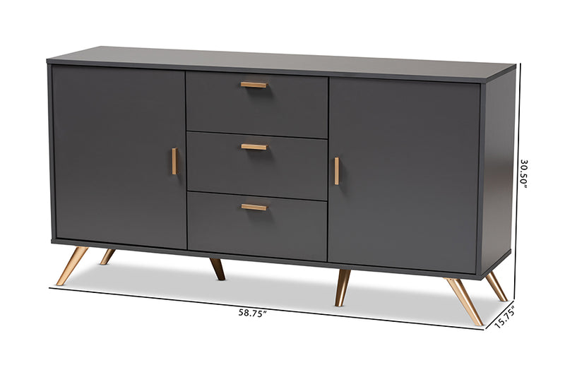 Yori Modern and Contemporary Dark Gray and Gold Finished Wood 2-Door Sideboard Buffet