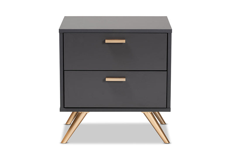 Yori Dark Gray and Gold 2-Drawer Nightstand Baxton