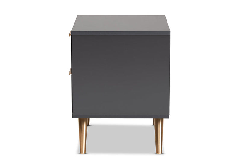 Yori Dark Gray and Gold 2-Drawer Nightstand Baxton