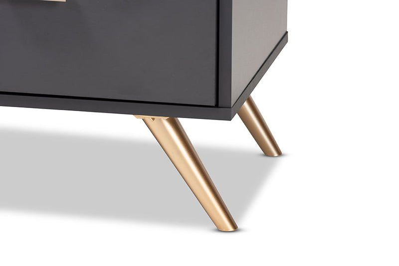 Yori Dark Gray and Gold 2-Drawer Nightstand Baxton