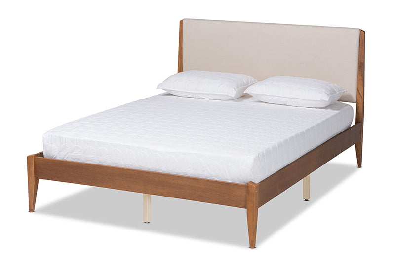Salida Beige Fabric Walnut Brown King Size Platform Bed Baxton