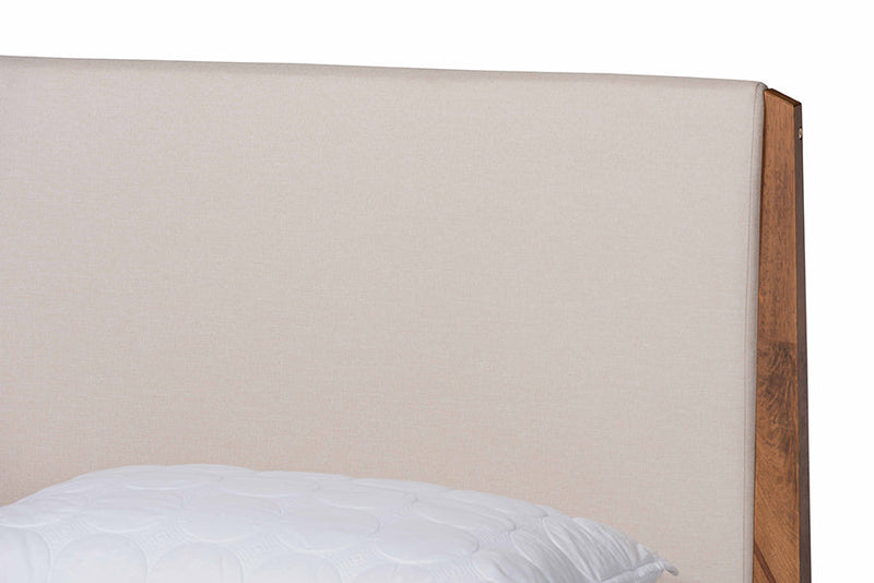 Salida Beige Fabric Walnut Brown King Size Platform Bed Baxton