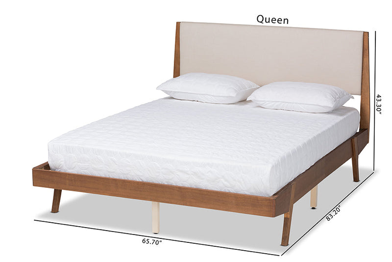 Bauer Beige Fabric Walnut Brown King Size Platform Bed Baxton