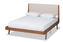 Bauer Beige Fabric Walnut Brown Queen Size Platform Bed Baxton