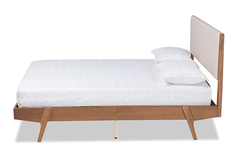 Bauer Beige Fabric Walnut Brown King Size Platform Bed Baxton