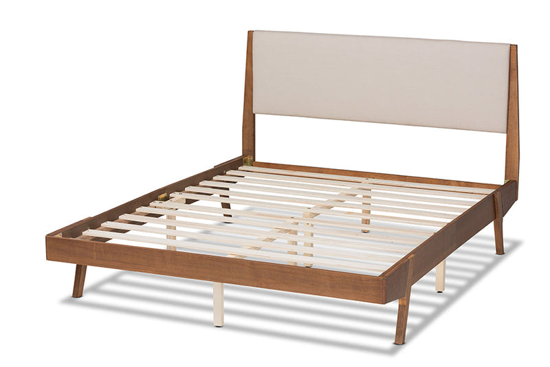 Bauer Beige Fabric Walnut Brown Full Size Platform Bed Baxton