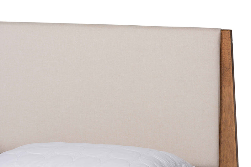 Bauer Beige Fabric Walnut Brown King Size Platform Bed Baxton