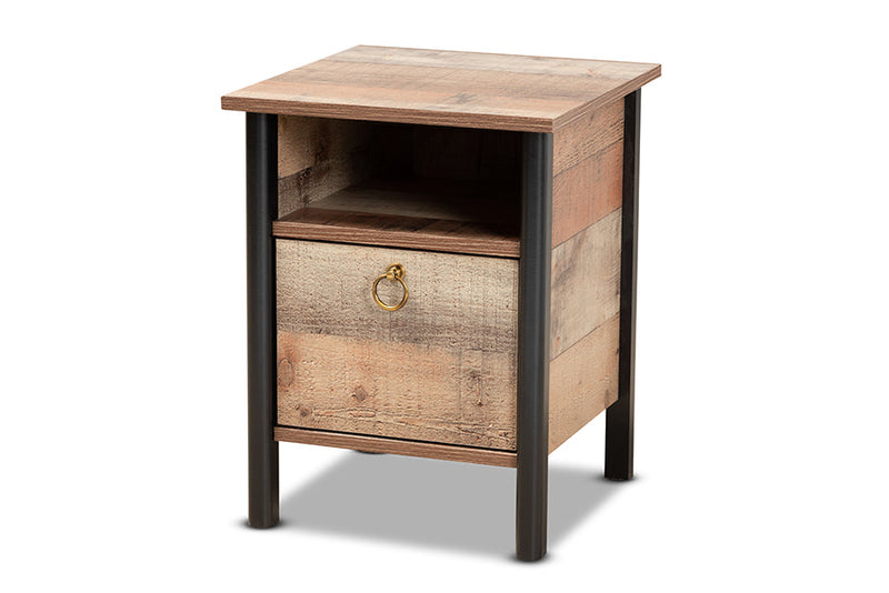 Lucina Two-Tone Rustic Oak Brown and Black Nightstand Baxton