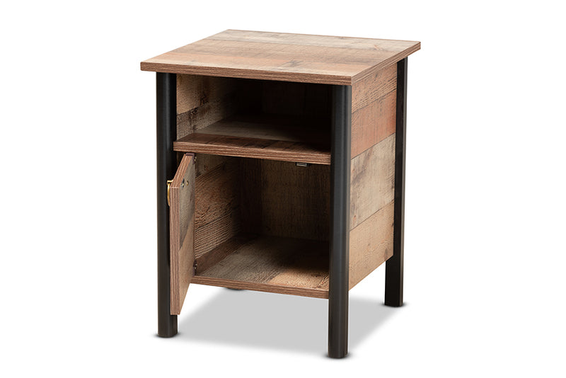 Lucina Modern and Contemporary Two-Tone Rustic Oak Brown and Black Finished Wood Nightstand