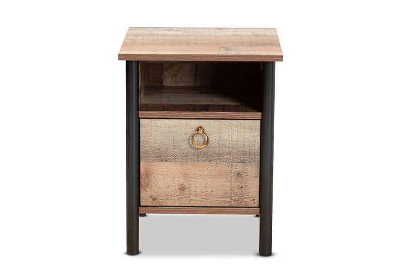 Lucina Modern and Contemporary Two-Tone Rustic Oak Brown and Black Finished Wood Nightstand