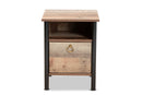 Lucina Two-Tone Rustic Oak Brown and Black Nightstand Baxton