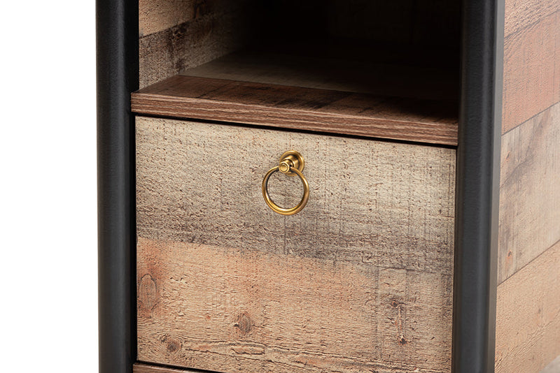 Lucina Two-Tone Rustic Oak Brown and Black Nightstand Baxton
