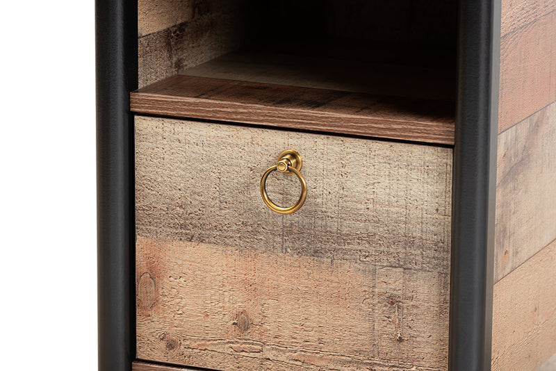 Lucina Modern and Contemporary Two-Tone Rustic Oak Brown and Black Finished Wood Nightstand