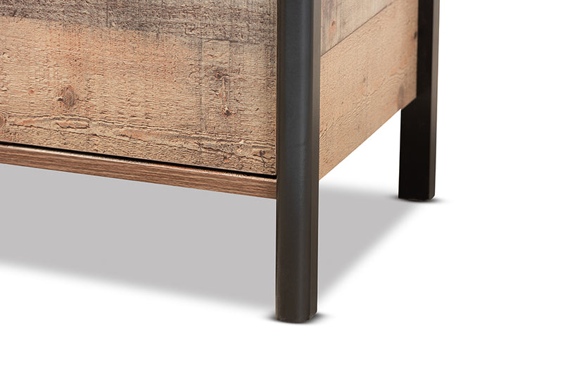 Lucina Modern and Contemporary Two-Tone Rustic Oak Brown and Black Finished Wood Nightstand