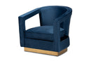 Leda Navy Blue Velvet Fabric Upholstered and Gold Finished Metal Armchair Baxton