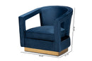 Leda Navy Blue Velvet Fabric Upholstered and Gold Finished Metal Armchair Baxton