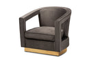 Leda Gray Velvet Fabric Upholstered and Gold Finished Metal Armchair Baxton