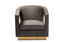 Leda Gray Velvet Fabric Upholstered and Gold Finished Metal Armchair Baxton
