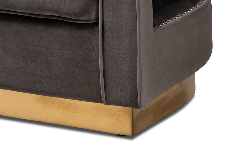 Leda Gray Velvet Fabric Upholstered and Gold Finished Metal Armchair Baxton