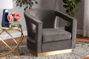 Leda Gray Velvet Fabric Upholstered and Gold Finished Metal Armchair Baxton