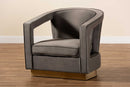 Leda Gray Velvet Fabric Upholstered and Gold Finished Metal Armchair Baxton