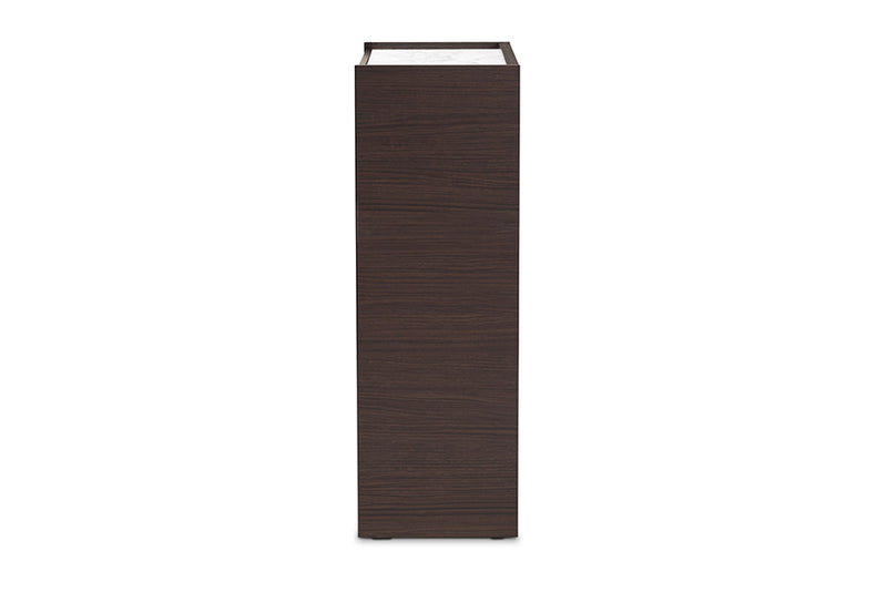 Paras Modern and Contemporary Dark Brown and Gold Finished Wood Shoe Cabinet w/Faux Marble Top