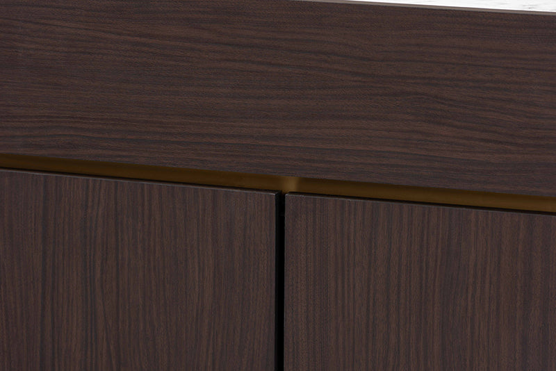 Paras Modern and Contemporary Dark Brown and Gold Finished Wood Shoe Cabinet w/Faux Marble Top