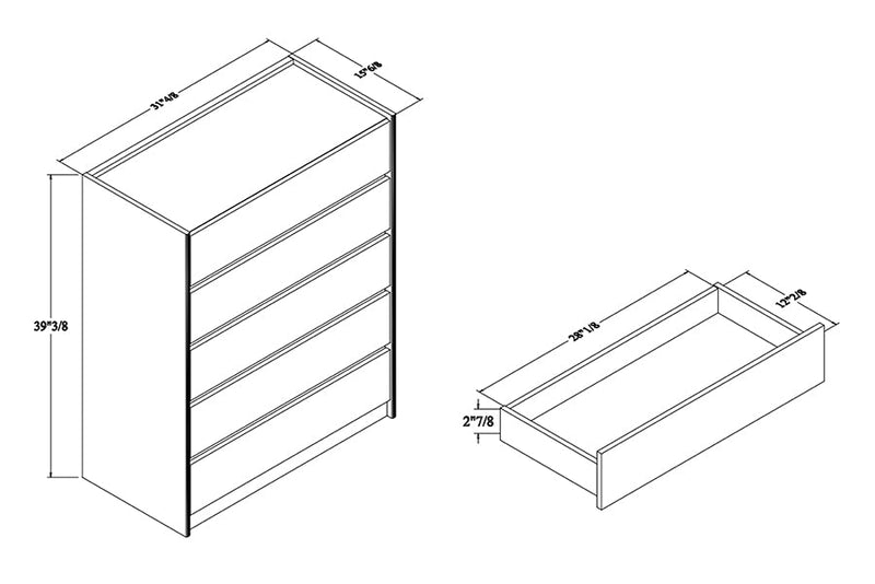 Paras Dark Brown and Gold 5-Drawer Chest w/Faux Marble Top Baxton