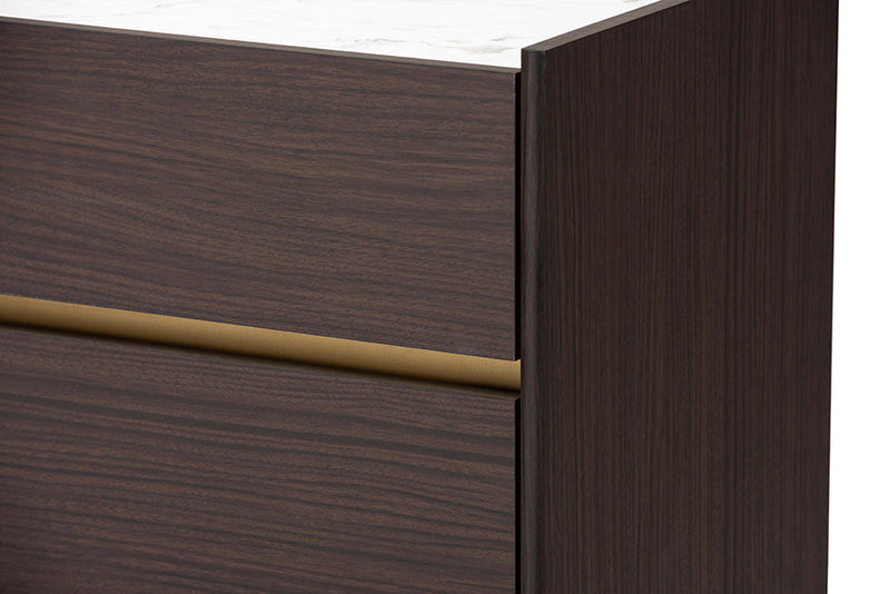 Paras Dark Brown and Gold 5-Drawer Chest w/Faux Marble Top Baxton