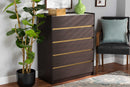 Paras Dark Brown and Gold 5-Drawer Chest w/Faux Marble Top Baxton