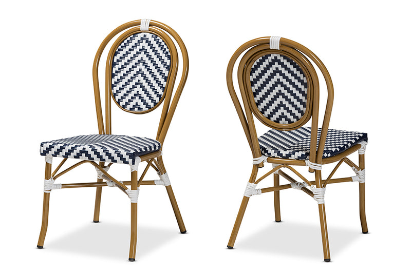 bali Classic FrenchBlue and White Bamboo Style Stackable 2-Piece Bistro Dining Chair Set