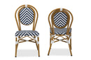 Blue and White Bamboo Style Stackable 2Pc Bistro Dining Chair Set Baxton