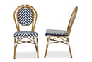 Blue and White Bamboo Style Stackable 2Pc Bistro Dining Chair Set Baxton