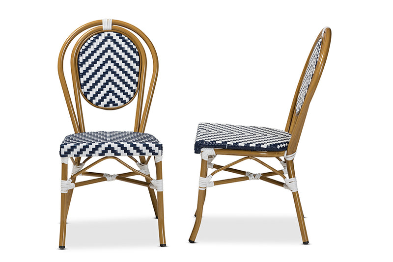 bali Classic FrenchBlue and White Bamboo Style Stackable 2-Piece Bistro Dining Chair Set