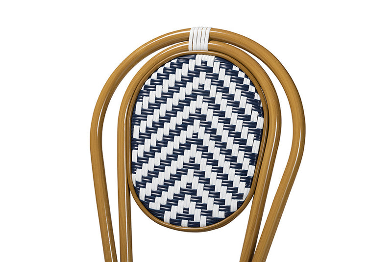 Blue and White Bamboo Style Stackable 2Pc Bistro Dining Chair Set Baxton