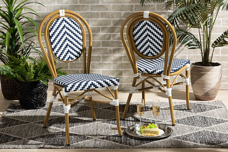 bali Classic FrenchBlue and White Bamboo Style Stackable 2-Piece Bistro Dining Chair Set