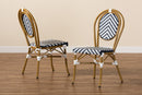 Blue and White Bamboo Style Stackable 2Pc Bistro Dining Chair Set Baxton