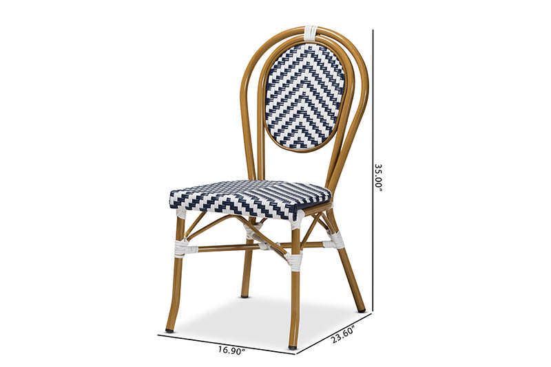 bali Classic FrenchBlue and White Bamboo Style Stackable 2-Piece Bistro Dining Chair Set