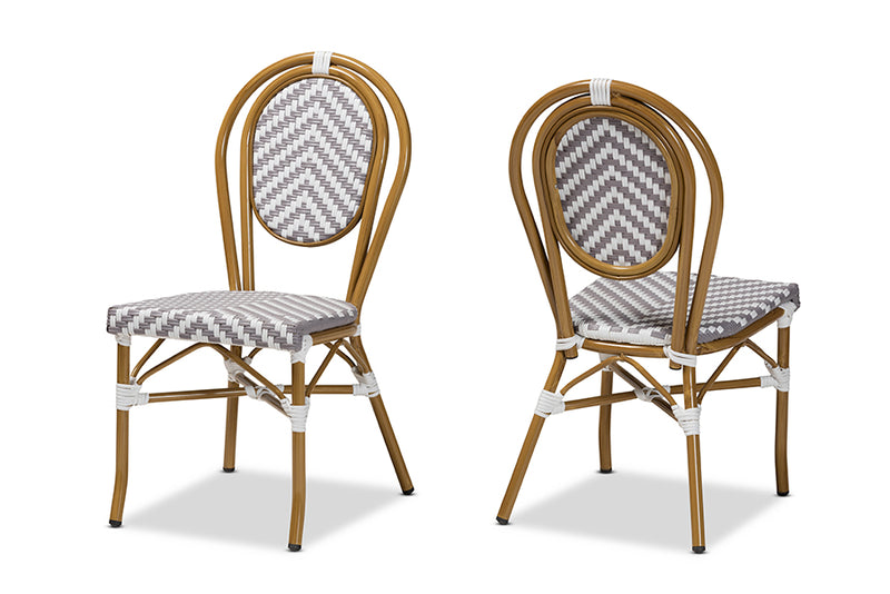 bali Classic FrenchGrey and White Bamboo Style Stackable 2-Piece Bistro Dining Chair Set