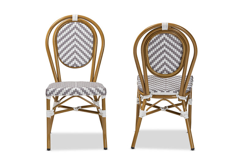 Grey and White Bamboo Style Stackable 2Pc Bistro Dining Chair Set Baxton