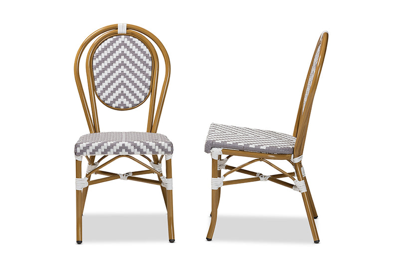 bali Classic FrenchGrey and White Bamboo Style Stackable 2-Piece Bistro Dining Chair Set