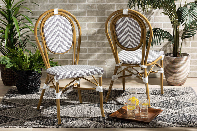 bali Classic FrenchGrey and White Bamboo Style Stackable 2-Piece Bistro Dining Chair Set