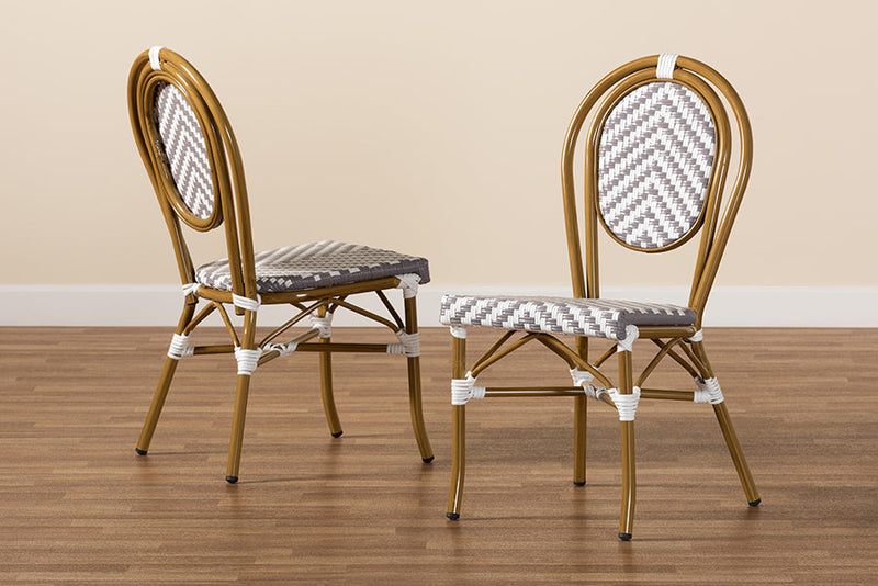 Grey and White Bamboo Style Stackable 2Pc Bistro Dining Chair Set Baxton