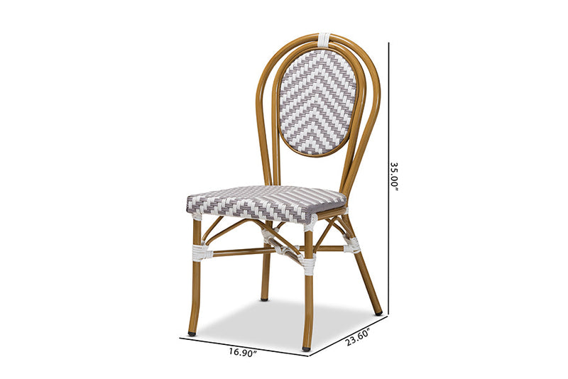 Grey and White Bamboo Style Stackable 2Pc Bistro Dining Chair Set Baxton