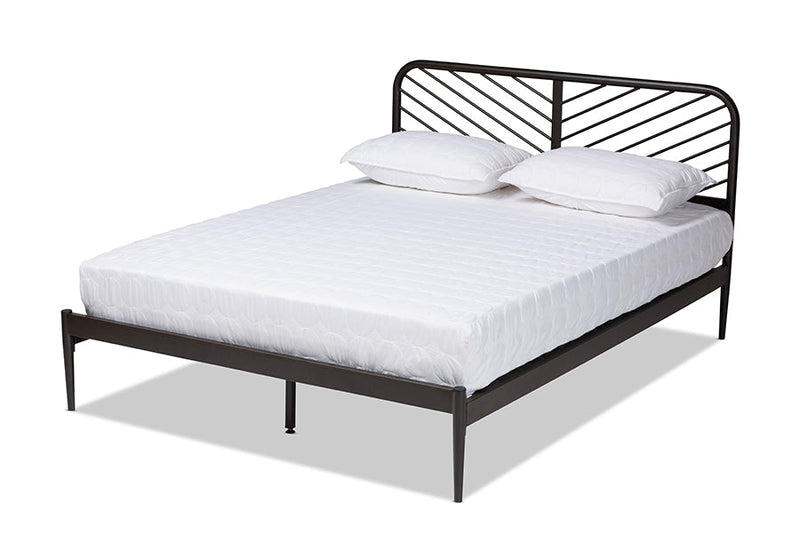 Graydon Industrial Black Bronze Metal Queen Size Platform Bed Baxton