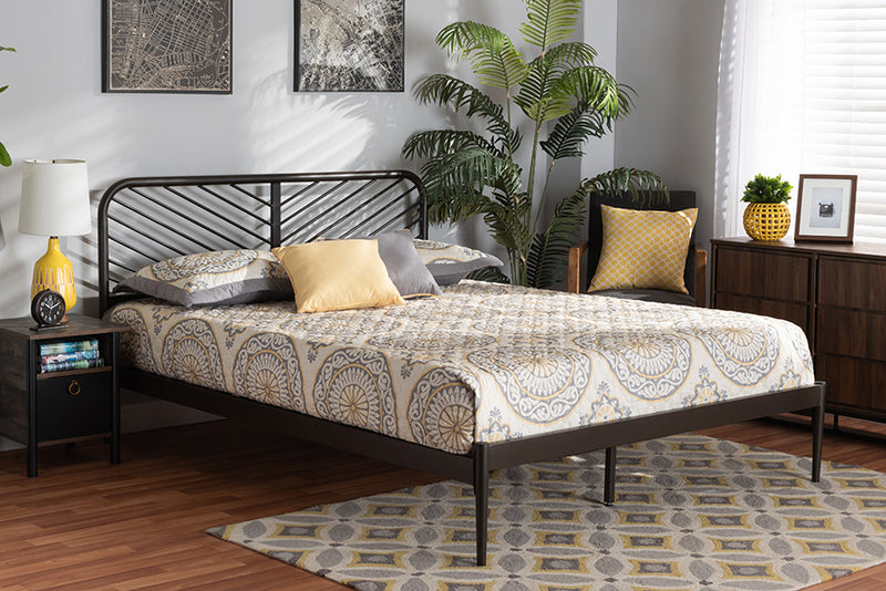 Graydon Modern and Contemporary Industrial Black Bronze Metal Queen Size Platform Bed