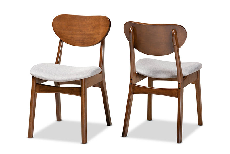 Floriane Gray Fabric Upholstered and Walnut Brown 2Pc Dining Chair Set Baxton