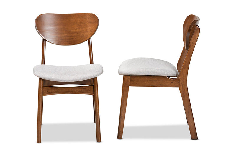 Floriane Gray Fabric Upholstered and Walnut Brown 2Pc Dining Chair Set Baxton